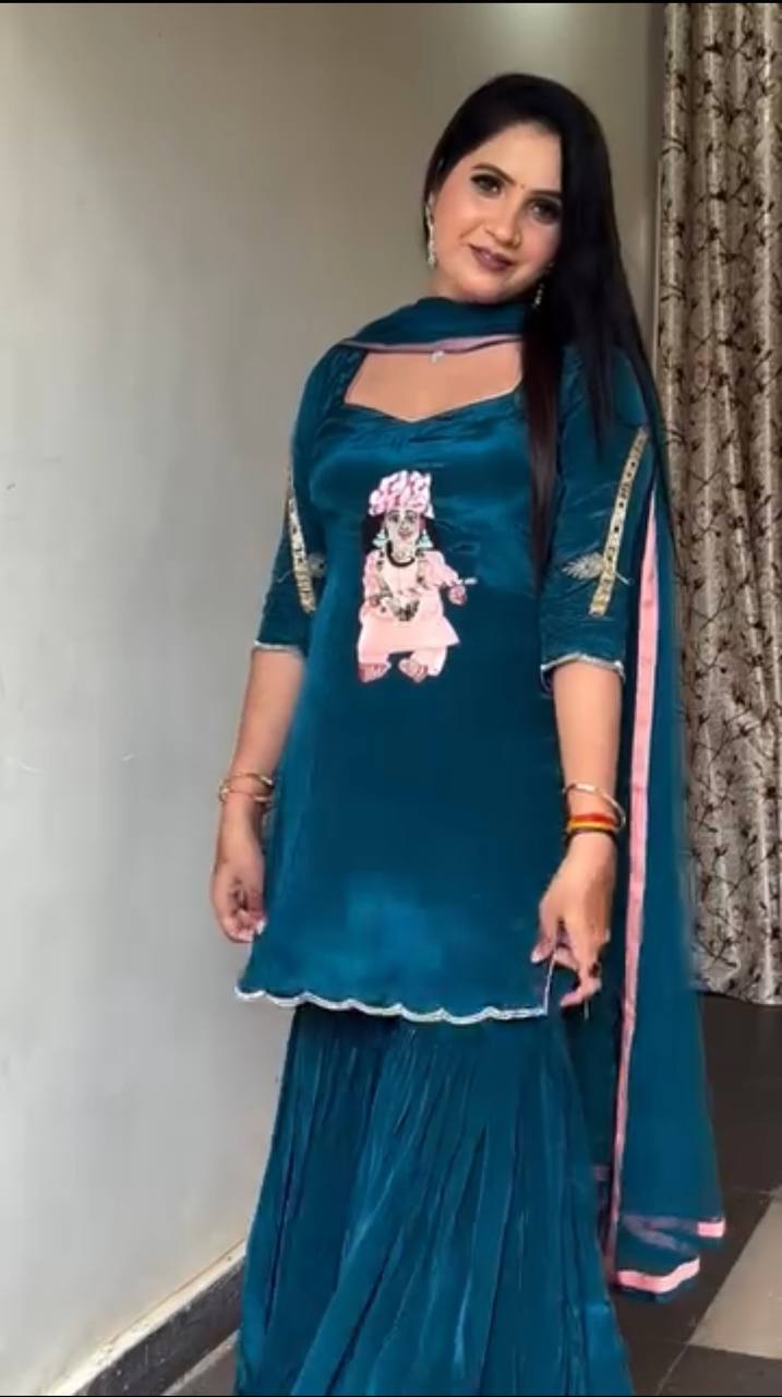 Ivory Embroidered Sharara Suit Set with Dupatta