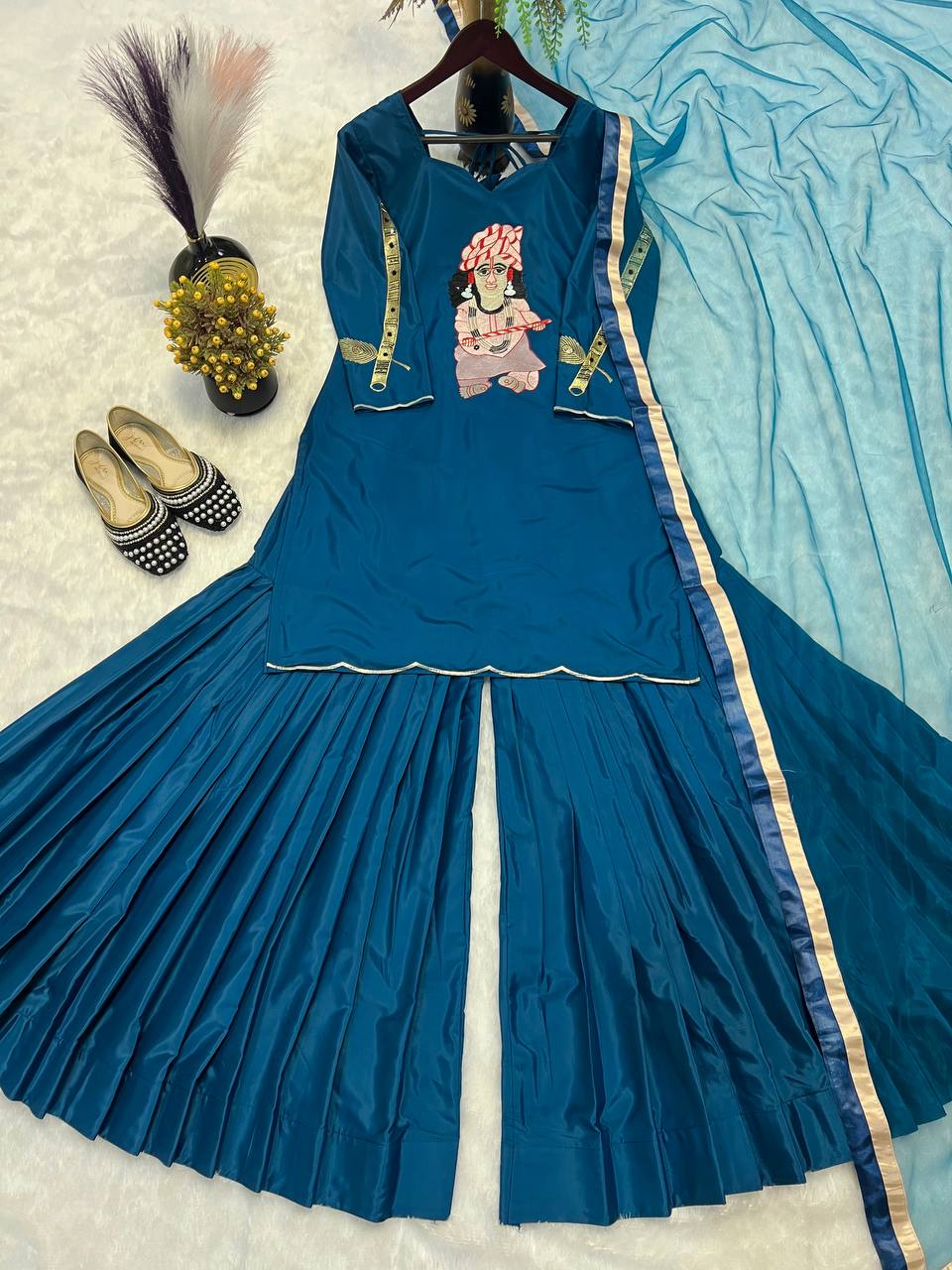 Ivory Embroidered Sharara Suit Set with Dupatta