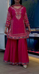 Hot Pink Embroidered Sharara Suit Set with Dupatta