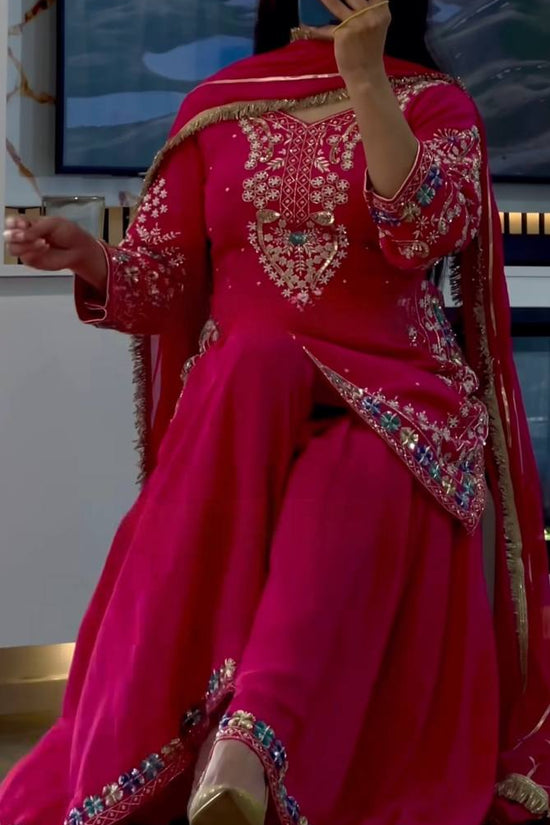 Hot Pink Embroidered Sharara Suit Set with Dupatta