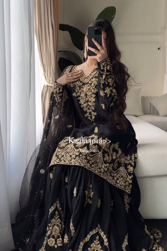 Black & Gold Heavy Embroidered Lehenga Set with Dupatta