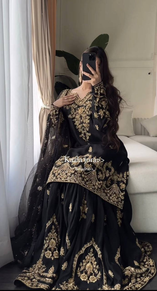 Black & Gold Heavy Embroidered Lehenga Set with Dupatta