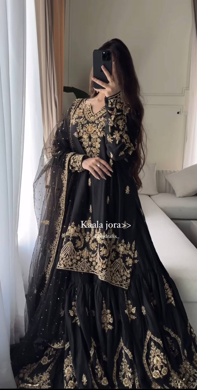 Black & Gold Heavy Embroidered Lehenga Set with Dupatta
