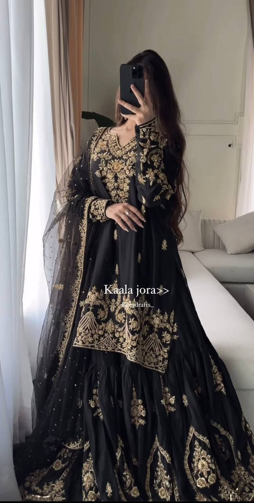 Black & Gold Heavy Embroidered Lehenga Set with Dupatta