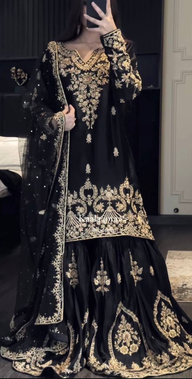Black & Gold Heavy Embroidered Lehenga Set with Dupatta