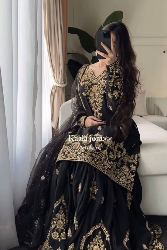 Black & Gold Heavy Embroidered Lehenga Set with Dupatta