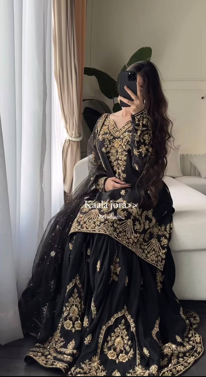 Black & Gold Heavy Embroidered Lehenga Set with Dupatta