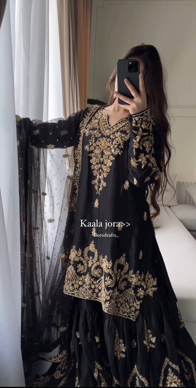 Black & Gold Heavy Embroidered Lehenga Set with Dupatta