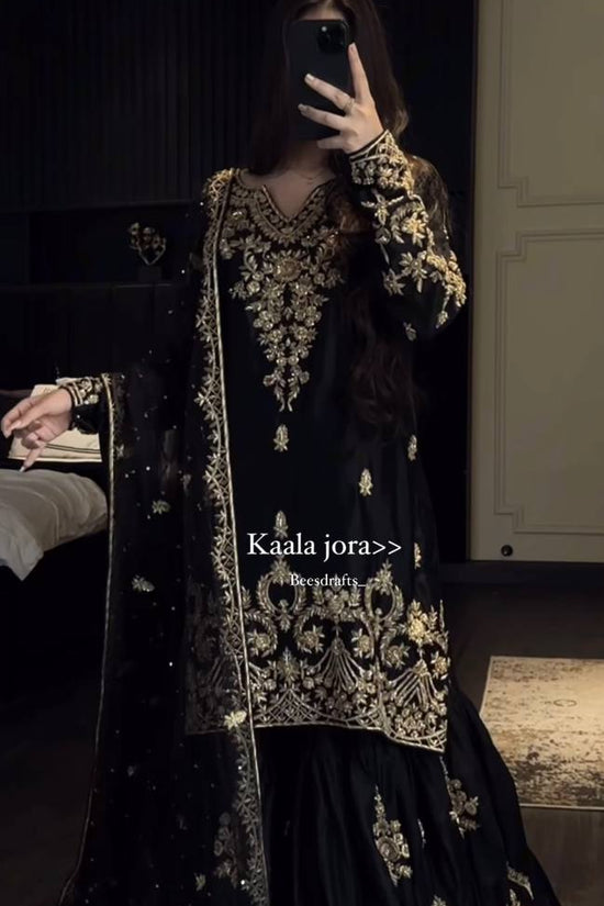 Black & Gold Heavy Embroidered Lehenga Set with Dupatta