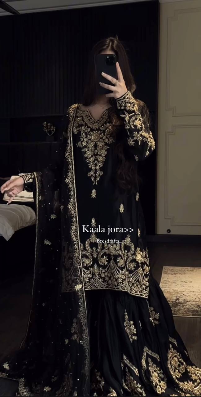 Black & Gold Heavy Embroidered Lehenga Set with Dupatta
