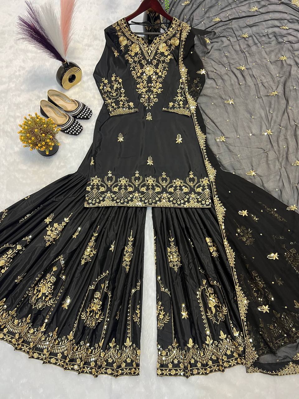 Black & Gold Heavy Embroidered Lehenga Set with Dupatta