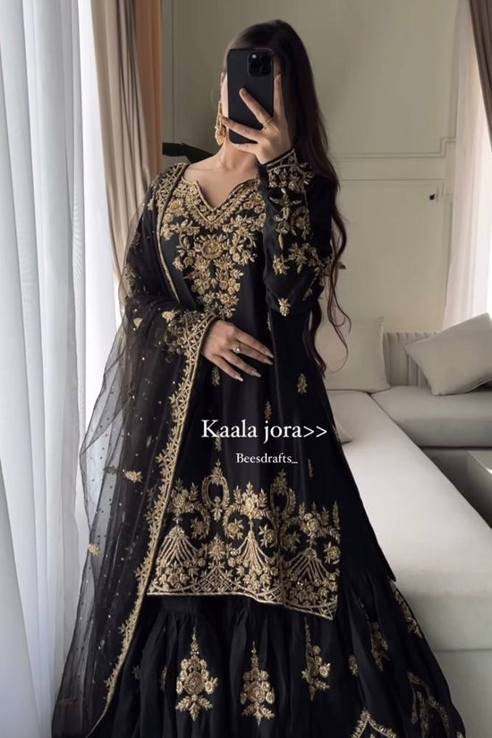 Black & Gold Heavy Embroidered Lehenga Set with Dupatta