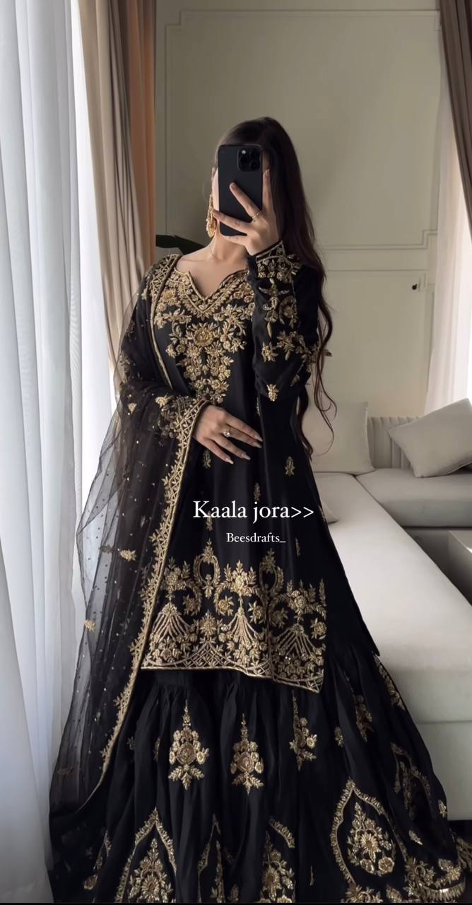 Black & Gold Heavy Embroidered Lehenga Set with Dupatta