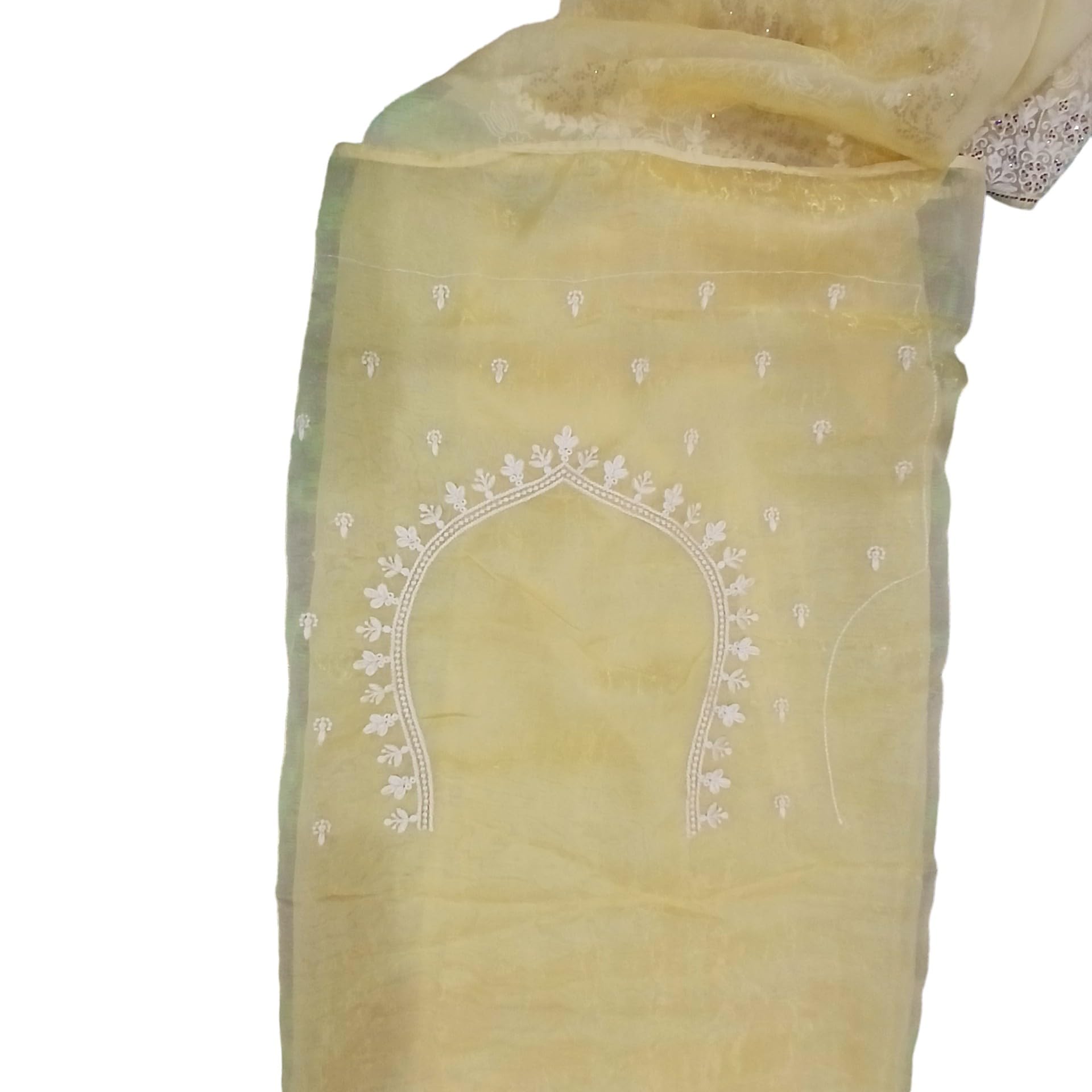 Ta la hi Collections Chiffon Satin Saree with chikankari work and running Blouse - Lemon Yellow/Talahi Collections
