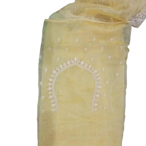 Ta la hi Collections Chiffon Satin Saree with chikankari work and running Blouse - Lemon Yellow/Talahi Collections