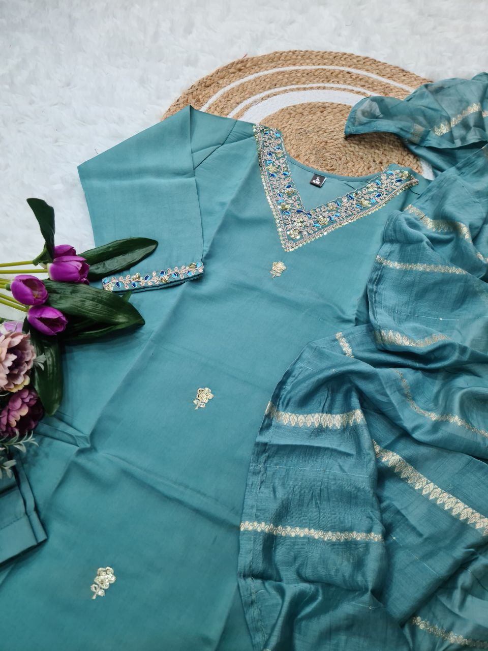 Presenting new Pakistani ready to wear collection with sequins work top-pant with dupatta