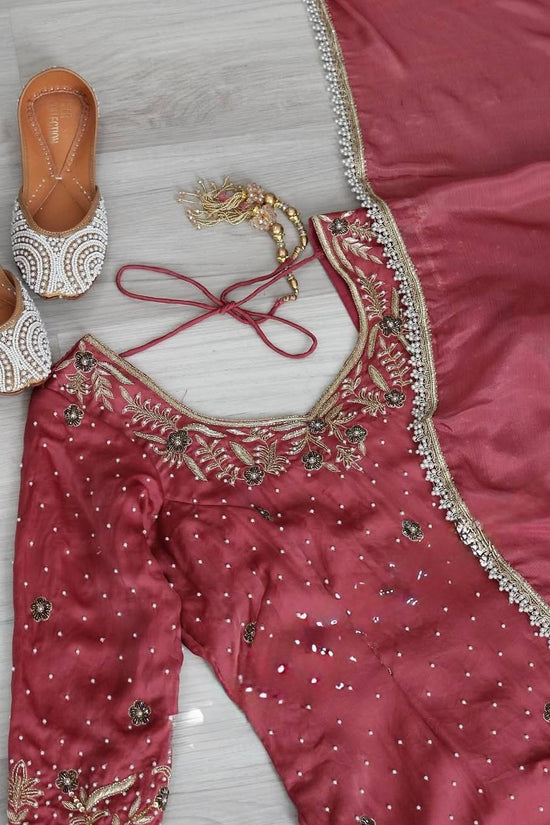 Dusty Rose Pink Sharara Suit with Golden Embroidery & Dupatta