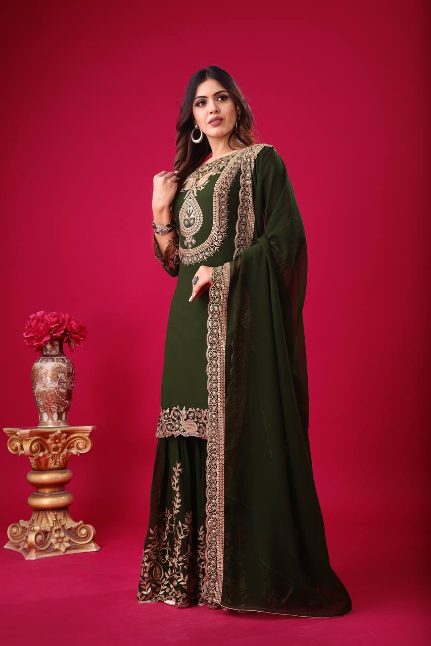 Black Faux Georgette Suit with Heavy Golden Embroidery & Dupatta