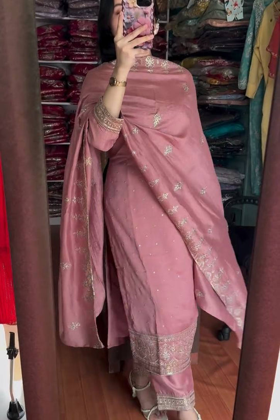 Blush Pink Embroidered Cotton Suit with Dupatta