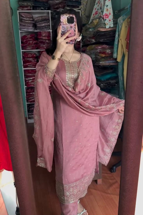Blush Pink Embroidered Cotton Suit with Dupatta
