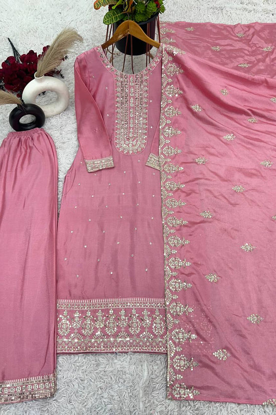 Blush Pink Embroidered Cotton Suit with Dupatta