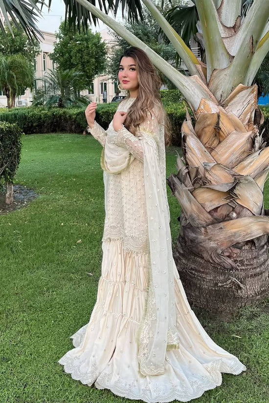 Elegant Cream Embroidered Sharara Set with Dupatta