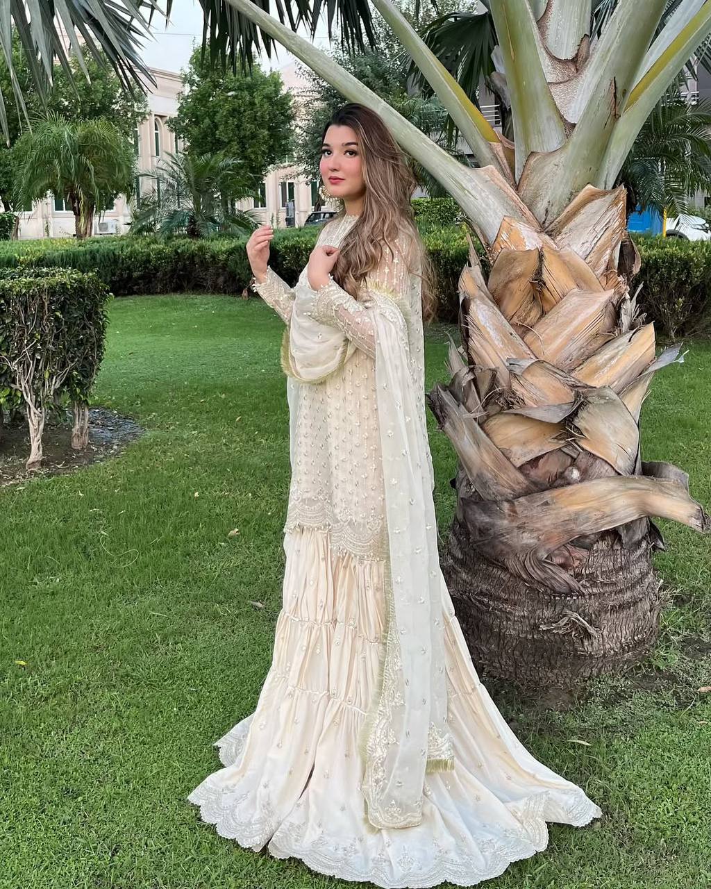 Elegant Cream Embroidered Sharara Set with Dupatta