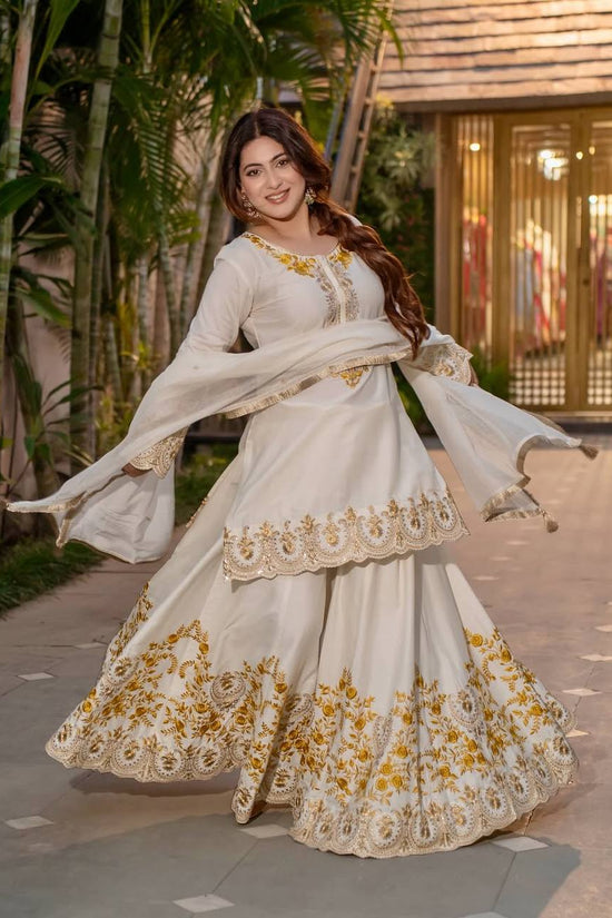 Ivory White Golden Embroidered Anarkali Set with Dupatta