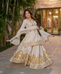 Ivory White Golden Embroidered Anarkali Set with Dupatta