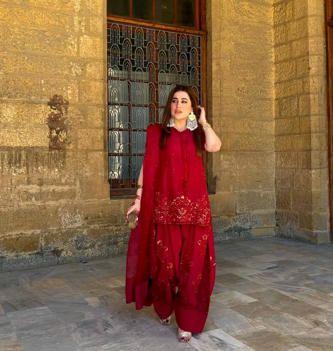 Deep Red Embroidered Short Kurta with Dhoti Pants & Dupatta salwar kameez