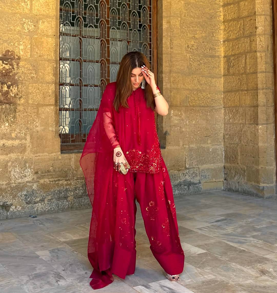 Deep Red Embroidered Short Kurta with Dhoti Pants & Dupatta salwar kameez