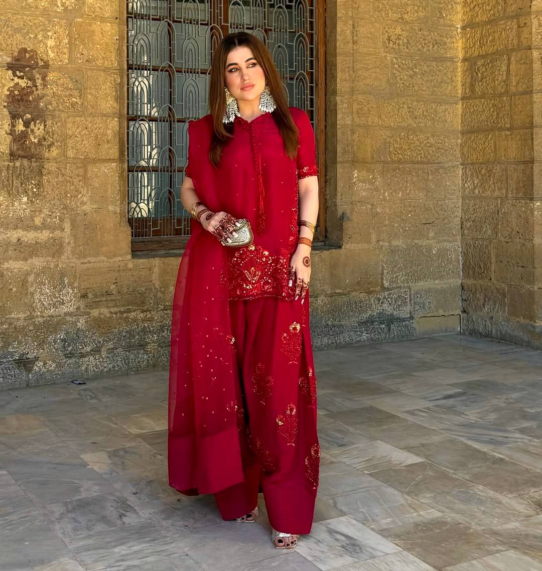 Deep Red Embroidered Short Kurta with Dhoti Pants & Dupatta salwar kameez