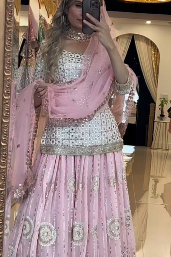 Baby Pink Mirror Work Lehenga Set with Dupatta