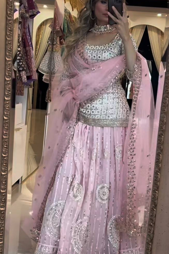 Baby Pink Mirror Work Lehenga Set with Dupatta