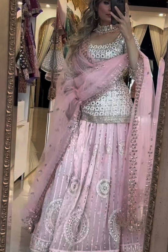 Baby Pink Mirror Work Lehenga Set with Dupatta