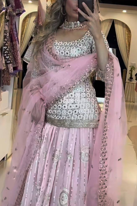 Baby Pink Mirror Work Lehenga Set with Dupatta