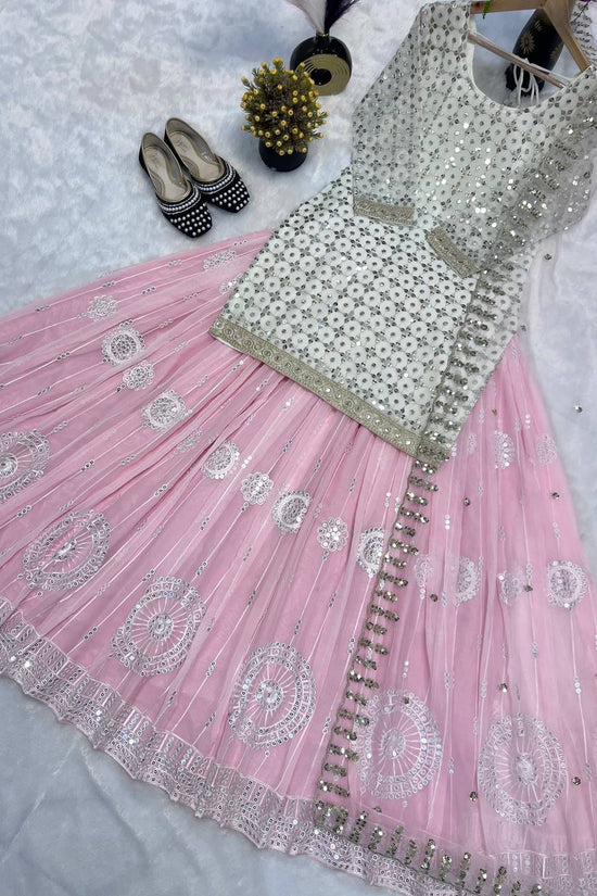 Baby Pink Mirror Work Lehenga Set with Dupatta