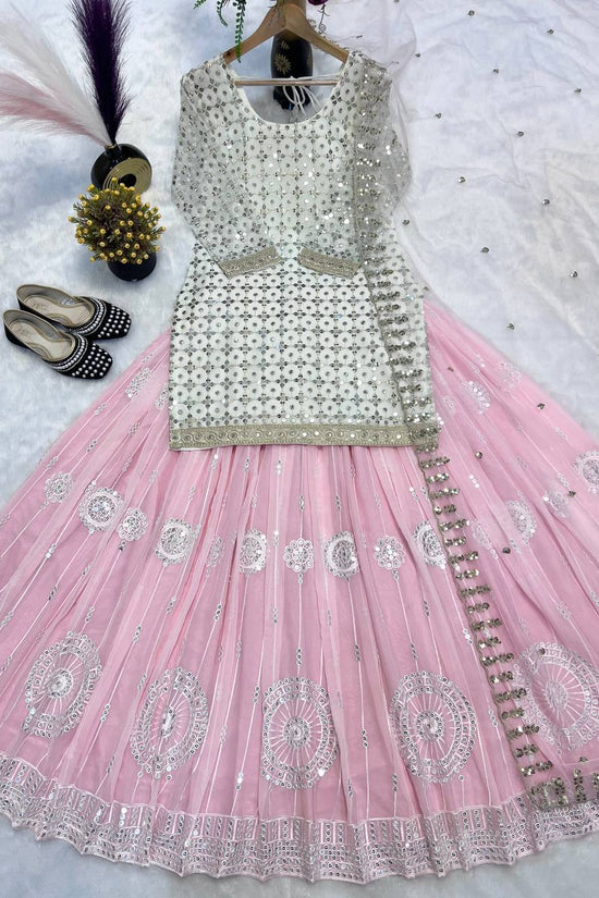 Baby Pink Mirror Work Lehenga Set with Dupatta
