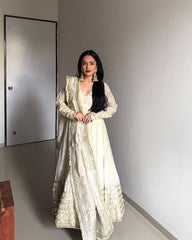 Ivory Gold Embroidered Anarkali Suit with Dupatta