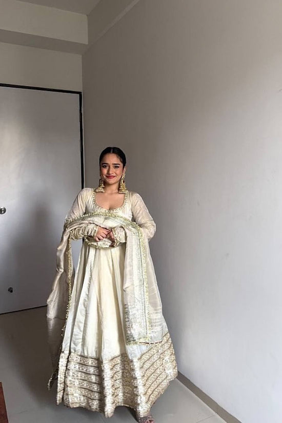 Ivory Gold Embroidered Anarkali Suit with Dupatta