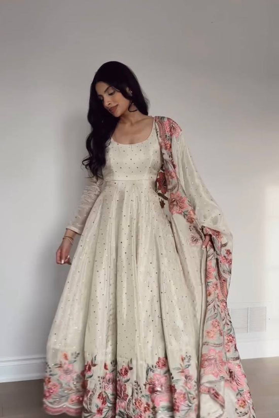 Ivory Floral Embroidered Anarkali Suit with Dupatta