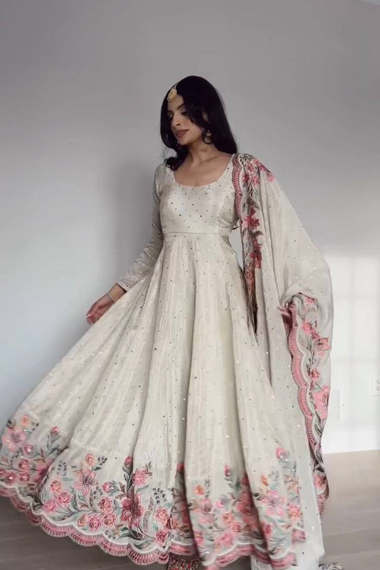 Ivory Floral Embroidered Anarkali Suit with Dupatta