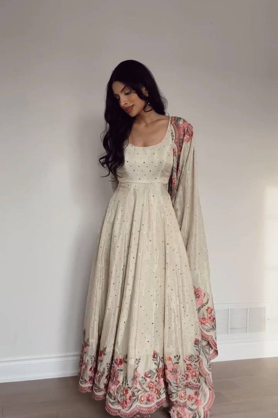 Ivory Floral Embroidered Anarkali Suit with Dupatta