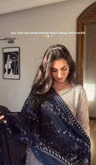 Taupe Grey Embroidered Sharara Suit with Black Dupatta