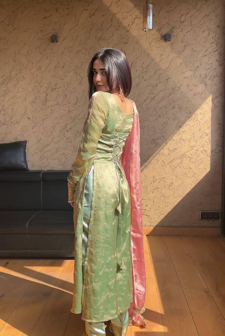 Presenting new Pakistani ready to wear collection with embroidery sequins work top-pant, dupatta