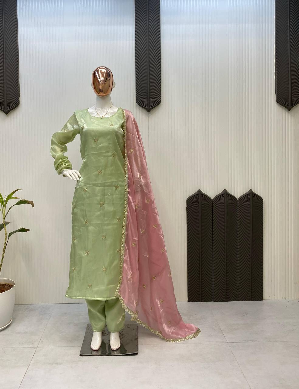 Presenting new Pakistani ready to wear collection with embroidery sequins work top-pant, dupatta