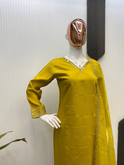 Presenting new Pakistani ready to wear collection with embroidery sequins work suit-pant with dupatta