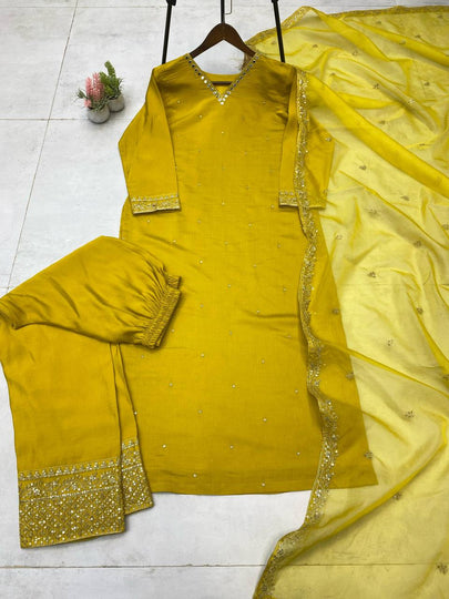 Presenting new Pakistani ready to wear collection with embroidery sequins work suit-pant with dupatta
