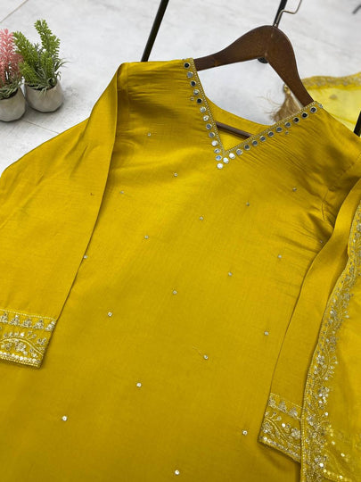Presenting new Pakistani ready to wear collection with embroidery sequins work suit-pant with dupatta