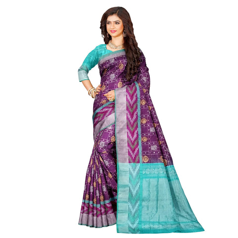 Ta la hi Collections pochampaly kota Silk Saree with contrast pally and running blouse - Purple and Teal Green pallu/Talahi Collections